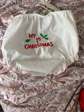 Vintage embroidered My 1st Christmas White Baby Bloomer NWT 12 months